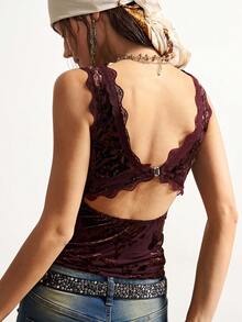 Bohemela Casual Floral Knit V-Neck Contrast Lace Women Vest