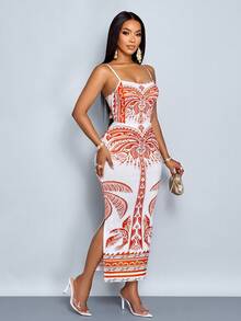 SOLERSUN 优雅性感通勤休闲度假长裙，花卉波西米亚复古风格女士修身紧身连衣裙 - 紅色 - 查看 3