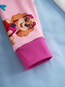 SHEIN | PAW Patrol 2pcs Young Girl Cartoon Puppy Print Crew Neck Long Sleeve Top And Pants Comfortable Stretchy Pajama Set - Pink - View 6