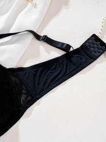 1件装加大码女士蕾丝拼接舒适支撑塑形钢圈文胸 - 黑色 - 查看 6