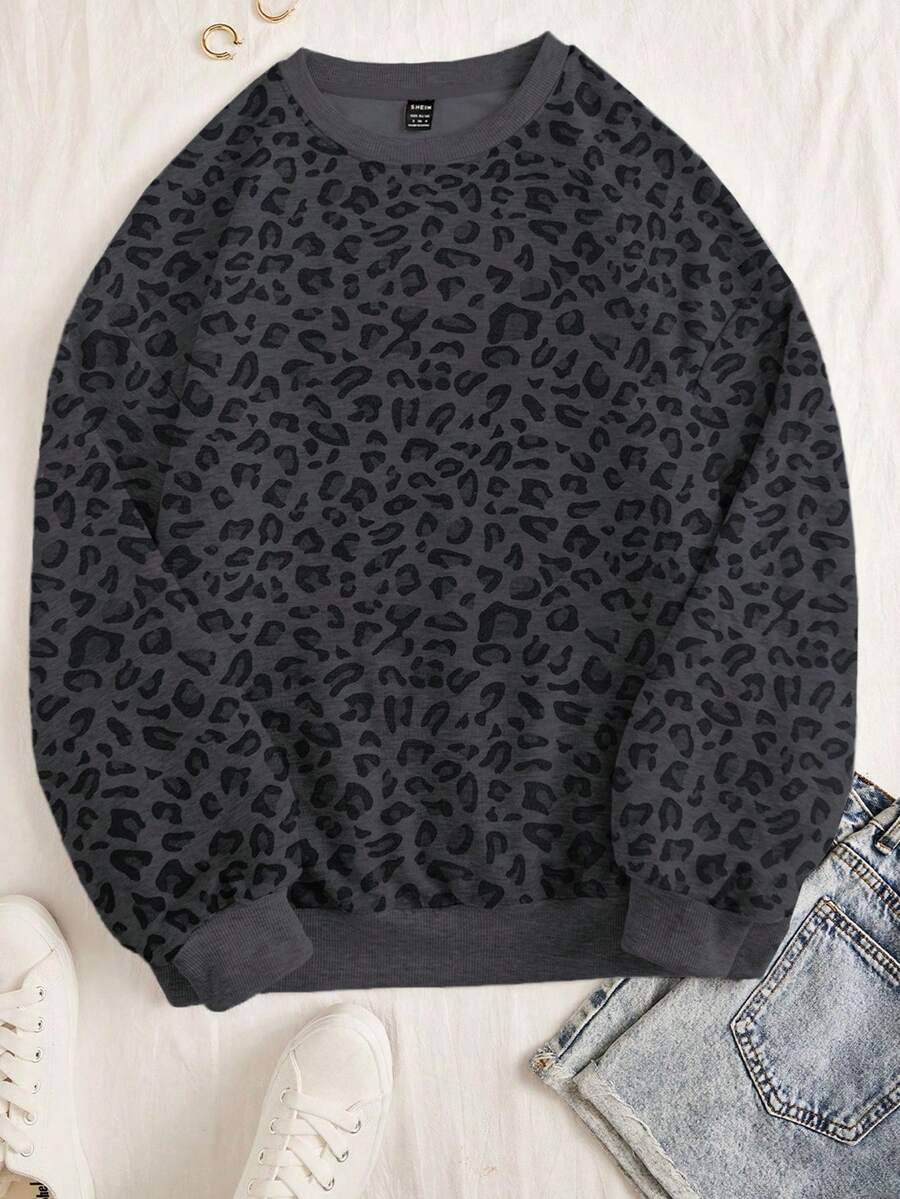 INAWLY 女士休闲豹纹圆领运动衫毕业、返校、毕业、女士教师、返校套头衫秋季