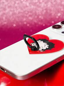 Betty Boop x SHEIN Acrylic Ring Mobile Phone Holder, Desktop Support Bracket Clip Ring Clasp, Strong Adhesive Multi-Functional Ring,Heart,Gift Ideas,Party,Holiday,Valentine's Day - Red - View 4