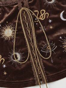 ROMWE EDITION Women's Witch Day Moon & Star Embroidered Velvet All-Match Fitted Tank Top - Brown - View 5