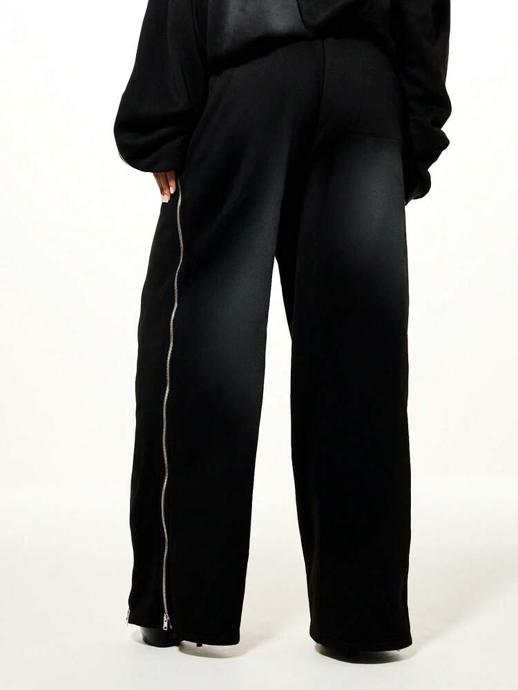 SUMWON WOMEN Jersey Wide Leg Joggers With Zipper Detail