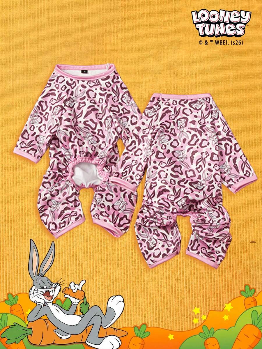 LOONEY TUNES X PETSIN 1 Cute Happy Rabbit Pink Leopard Cartoon Cute Pattern Printed Pet Cat Dog Universal Four Leg Set Elastic And Comfortable Dog Jumpsuit - Pink - View 1