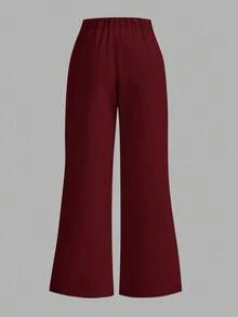Firerie Pantalones anchos y sueltos con vuelo, elegantes y de talla grande, adecuados para primavera/verano - Granate - Ver 2