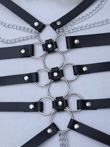 AltCore 大码性感皮革装饰内衣 - 黑色 - 查看 5