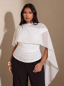 SHEIN BAE Blus Wanita Ukuran Besar Warna Polos Desain Tali Bahu Asimetris Pas Badan Model Slim, Atasan Musim Panas - Putih - View 6