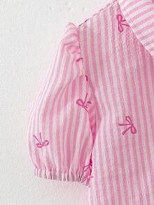 Young Girls Striped Bow Back Split Shirt, Pink - Multicolor - View 5
