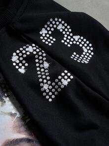 ROMWE MEN 男士宽松印花短袖T恤，复古街头风 - 黑色 - 查看 5