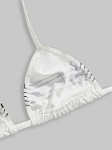 ROMWE J-Fashion Y2K Baddie 音符印花系带三角胸罩 - 白色 - 查看 4