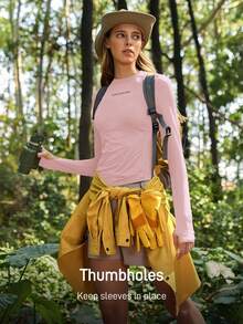 In My Nature T-shirt décontracté à manches longues avec imprimé lettres pour femmes - Rose bonbon - Voir 4