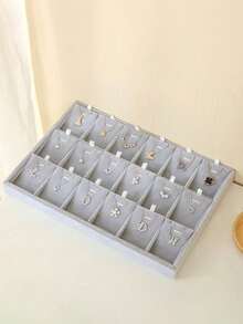 1 pieza/2 piezas Bandeja de joyería de terciopelo con 15/18 compartimentos para flores de hielo, soporte para exhibir accesorios, de vuelta a la escuela - Gris - Ver 6
