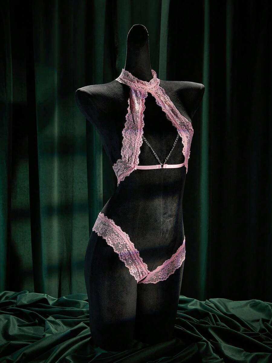 SpicyHot 2pcs Women's Sexy Lace Lingerie Set - Pink - View 1