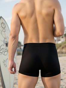 Manfinity Swimmode Men's Beach Vacation Casual Printed Swim Trunks - Black - View 2