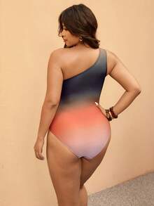 Elaquor 大码女士渐变褶皱连体泳衣，时尚度假之选 - 彩色 - 查看 3