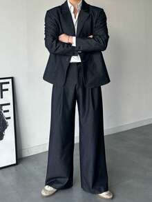 DAZY Navy Blue Loose Fit Speckled Collar Long Sleeve Jacket And Pants Suit Set For Men, Autumn - Royal Blue - View 6