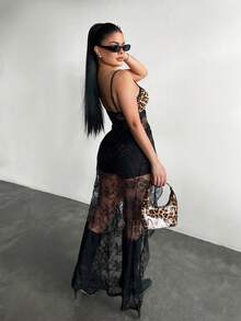 SHEIN SXY Sexy Lace Patchwork Leopard Print Camisole Top - Multicolor - View 2