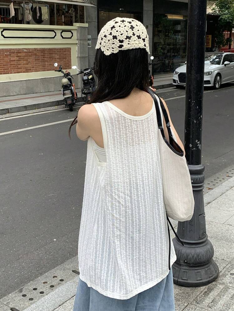 Women's Solid Color Round Neck Casual Loose Sleeveless Top