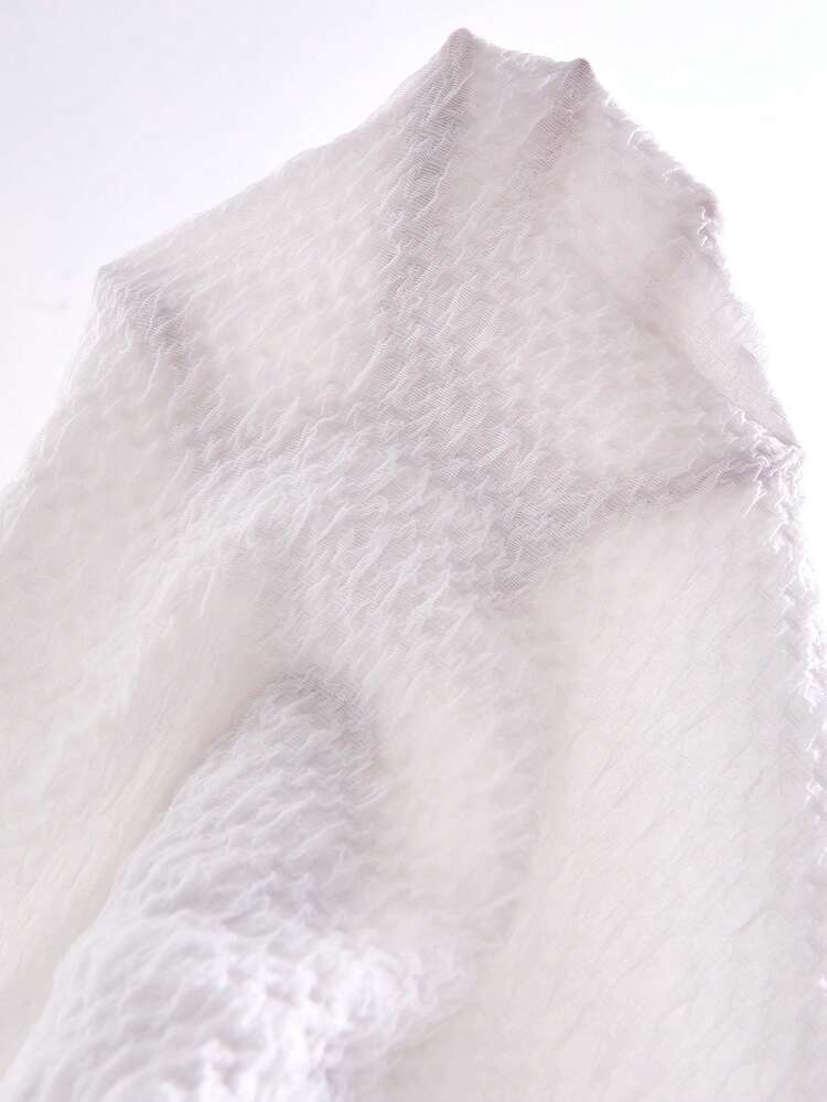 Vestido texturizado con manga de tapeta para niña preadolescente - Blanco - Añade 6