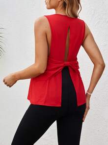 SHEIN Maternity Casual Backless Bow Tie Sleeveless Top, Suitable For Daily Commute And Vacation, Summer - Burgundy - View 1