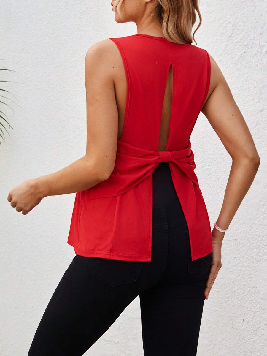 SHEIN Maternity Casual Backless Bow Tie Sleeveless Top, Suitable For Daily Commute And Vacation, Summer - Burgundy - View 1
