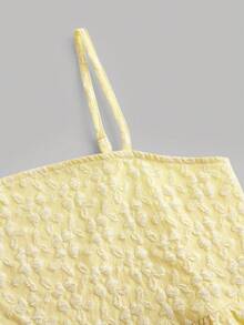 SHEIN Teen Girl Casual Vacation Spaghetti Strap Yellow Textured Print Camisole And Long Pants 2 Pieces Set - Yellow - View 4