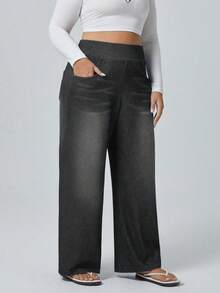 Flexra Plus Size High Stretch Knit Wide Leg Boyfriend Jeans