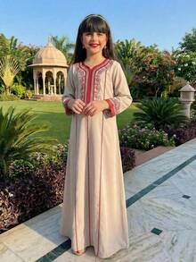 少女复古长袖宽松休闲连衣裙 - 彩色 - 查看 4