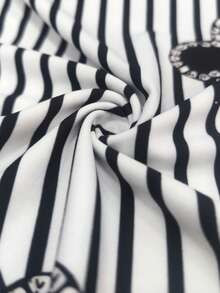 Resyla Women's Striped Round Neck Rhinestone Heart Graphic Casual Versatile Daily Wear Top - Multicolor - View 4