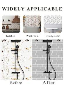 Bộ 1 miếng dán tường tự dính chống thấm nước, chống dầu mỡ, thích hợp trang trí nhà cửa, nhà bếp và phòng tắm, dễ dàng bóc dán, phù hợp với nhà thuê. - Màu Xám nhạt - Xem 7