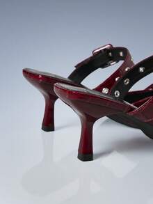 CUCCOO GRLICON Women's Pointed Toe High Heel Pumps With Metal Studs, Punk Style Spring Shoes Spring Break Easter Prom Heels - Red - View 4