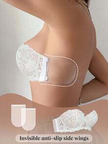1pc Lace Backless Underwire Bra For Women, Small Bust Enhancing, Supportive, Slip-Resistant, Strapless Spaghetti Strap Bra - Multicolor - View 4