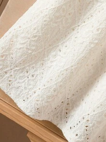 SHEIN 1件女童优雅杏色镂空蕾丝彼得潘领宽松喇叭裙，可爱连衣裙，适合甜美女孩参加派对。 - 杏色 - 查看 7