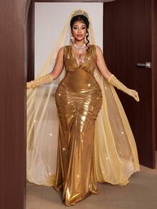 Maweii Plus Size Vintage Palace Style Romantic Long Elegant Dress - Yellow - View 3