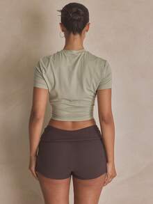 MUSERA Fitted Graphic Cropped Tshirt Top Summer, Sporty, Casual, Day, Streetstyle, Streetwear Spring - Green - View 4