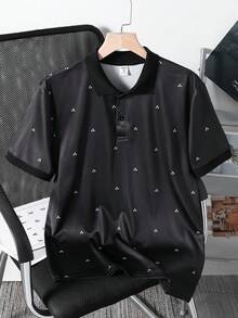Vacaura Teen Boy All-Over Print Black Casual Short Sleeve Polo Shirt - Black - View 5