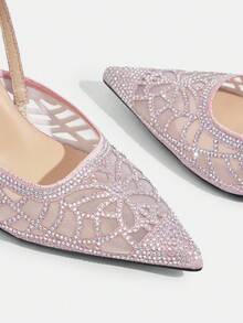 CUCCOO TILAWA 女士时尚方头细高跟鞋，优雅晚宴高跟鞋，露后跟套穿式水钻装饰高跟鞋 - 粉色 - 查看 5