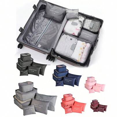 6 件套旅行收纳袋，多功能整理包，包含化妆包、洗漱用品袋、折叠收纳袋、行李防尘袋，卧室和更衣室必备收纳袋，适用于存放衣物、鞋子、内衣、学习用品、衣柜物品。