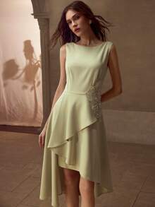 MOTF PREMIUM 刺绣不对称下摆连衣裙 - 綠色 - 查看 5