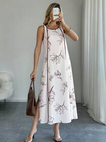 Easowa Đầm in họa tiết hoa cổ điển màu nâu trắng dành cho nữ, phù hợp cho các dịp trang trọng, đi nghỉ mát, du lịch biển, mặc hàng ngày, mùa xuân/hè. - Nhiều màu - Xem 5