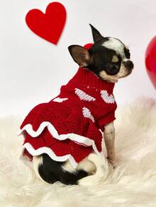 PETSIN 1pc Dog Clothes: Autumn Winter Cute Princess Dress Warm Korean-Style With Heart Print Cat Clothes For British Shorthair Blue Cat Teddy - Multicolor - View 8