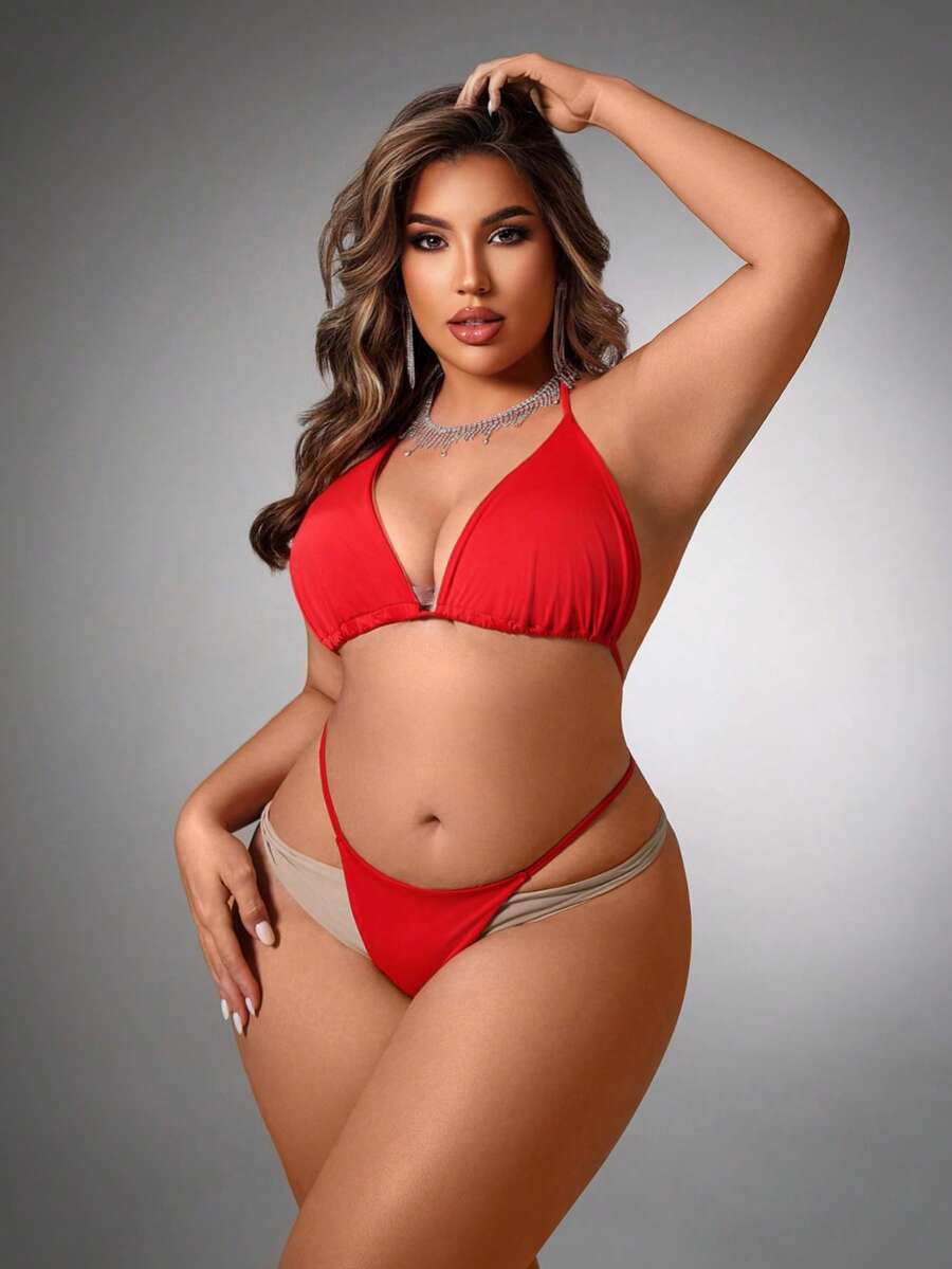 SpicyHot Set Lingerie Seksi Ukuran Plus 2 Potong - Merah - View 1