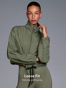 Menodora SHEIN Sport 女士休闲纯色抽绳下摆外套 - 粉色 - 查看 7