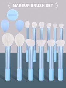 化妆刷套装，包含散粉刷、腮红刷、高光刷、眼影刷、睫毛刷、眼线刷、斜角化妆海绵、圆形化妆海绵、圆形粉扑、三角形化妆海绵、三角形粉扑。美妆工具、化妆刷套装、化妆刷套装、化妆刷套装、全套化妆工具、化妆刷套装、全套化妆工具、化妆刷套装、化妆礼盒套装。 - 淺藍色 - 查看 4