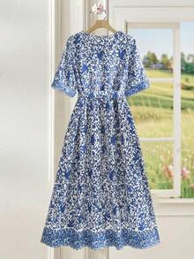 Rusticease 女士休闲度假印花V领连衣裙，夏季 - 彩色 - 查看 2