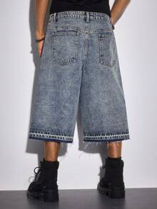 ROMWE MEN Street Life Quần short denim nam thêu hoa và đính đá. - Màu xanh lam - Xem 3