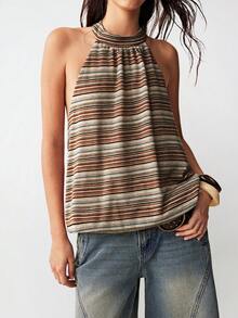 Bohemela Women's Casual Striped Backless Halter Top, Summer - Multicolor - View 6