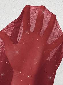 Rafferiza Mesh Embossed Ruffle Sleeve Waist Cinched Mini Dress - Burgundy - View 7