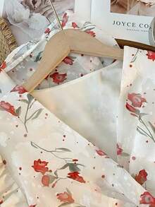 GlowEve Đầm hoa nhí tay phồng cổ chữ V dành cho nữ, kiểu dáng đi nghỉ mát. - Đỏ và trắng - Xem 3